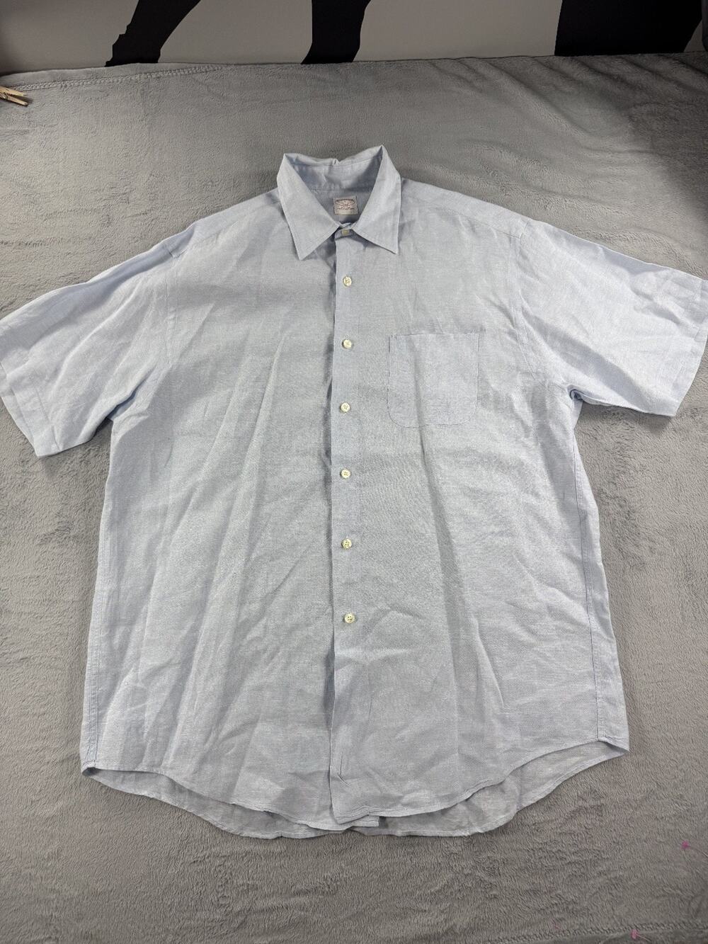 Brooks Brothers Mens Large Blue Linen Short Sleeve Button Down Shirt Casual